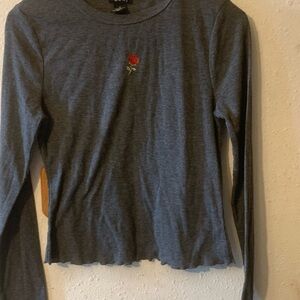 Justify Gray Fitted Ribbed Long Sleeve Tee‎